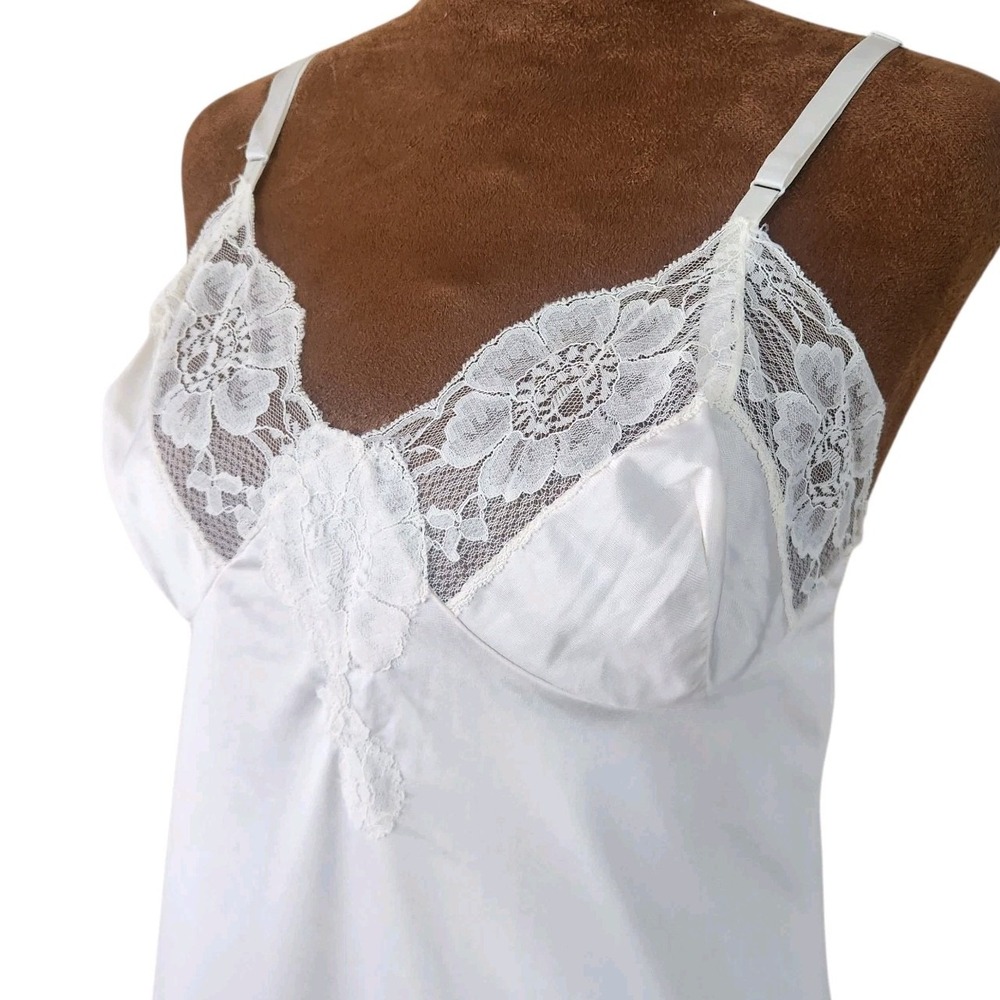 Kayser Vintage Slip Dress Floral Lace White Size 32 Adjustable Straps‎